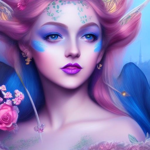 Fairy Girl with Blue Hair, Detailed Matte Painting