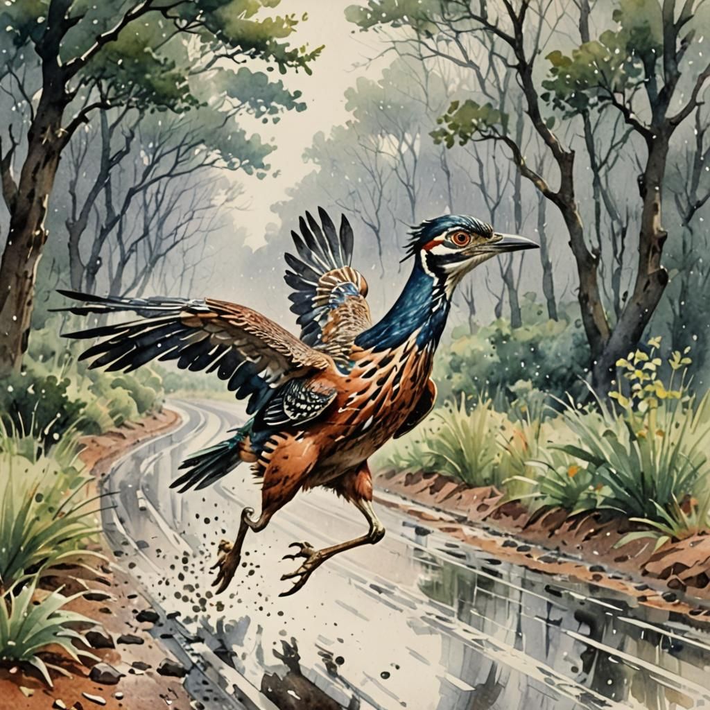 Joyful Run: Vintage Watercolor Illustration