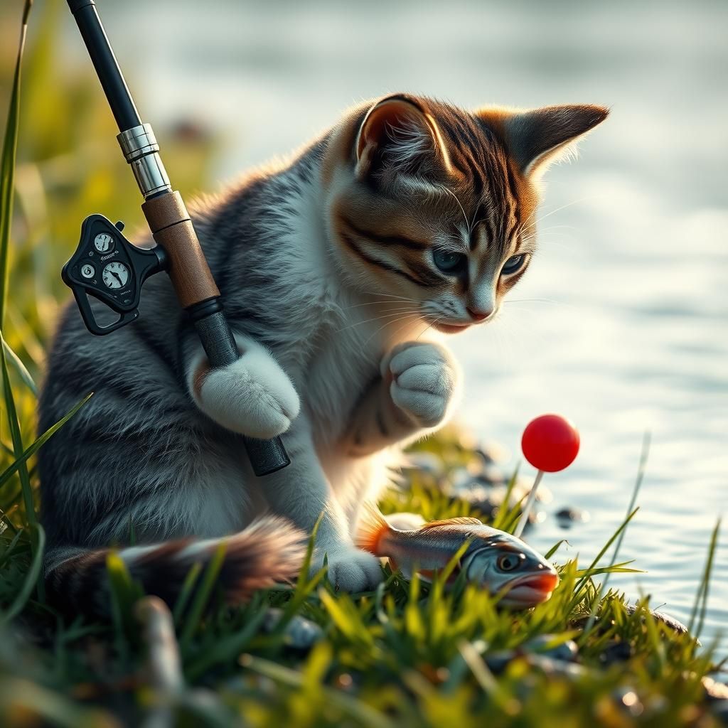 Cat Fishing: An Ultra-Realistic Riverbank Scene