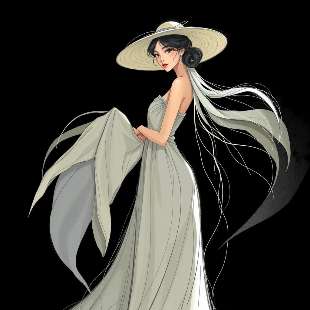 Elegant Woman in Gown: Stylized Portrait