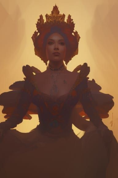 Majestic Queen on Throne: Hyperdetailed Concept Art