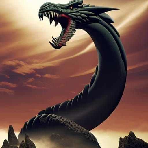 Fearsome Jörmungandr Portrait in Hyperdetailed Gouache