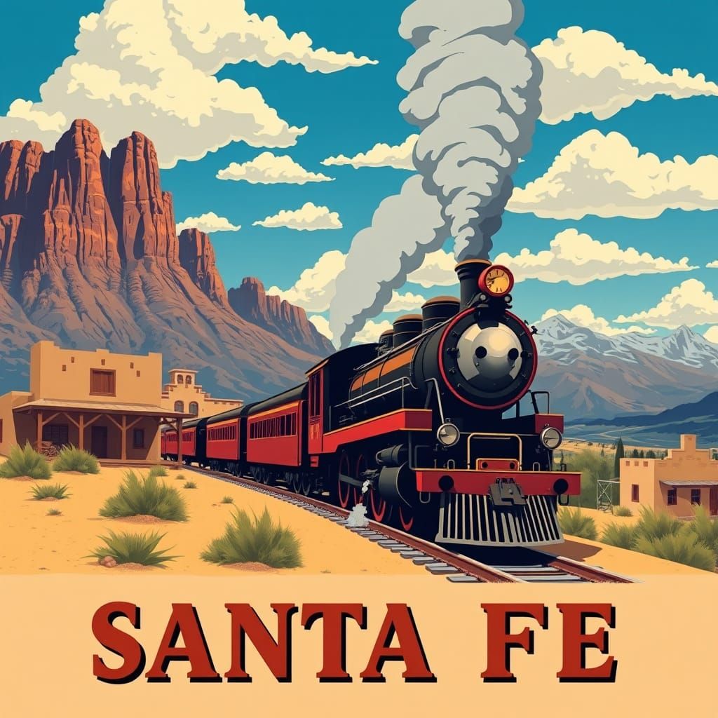 Santa Fe Train: Vintage-Style Travel Poster