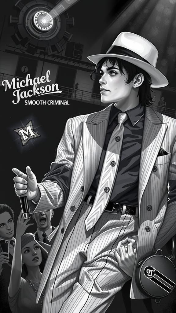 Dynamic Black and White Illustration of a Performer