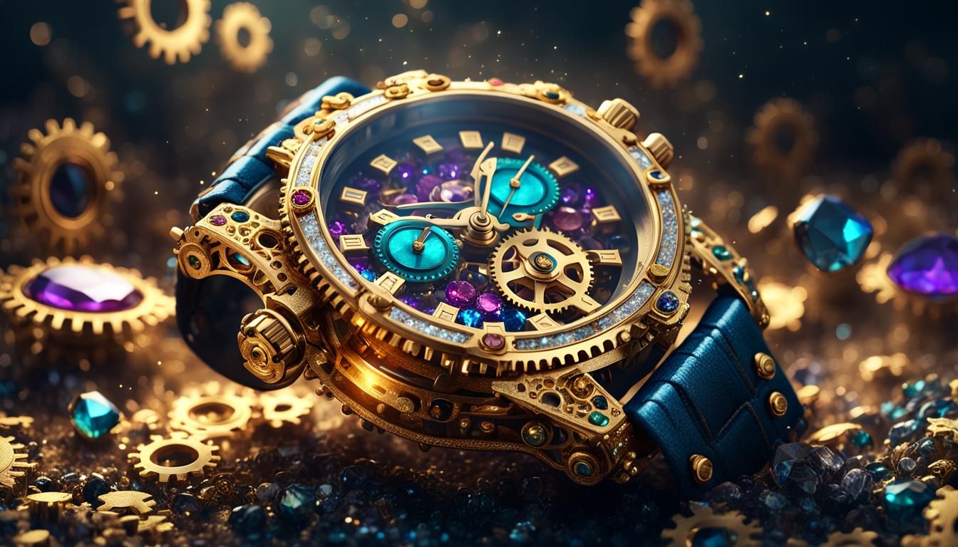 Golden Jeweled Watch with Smoky Haze