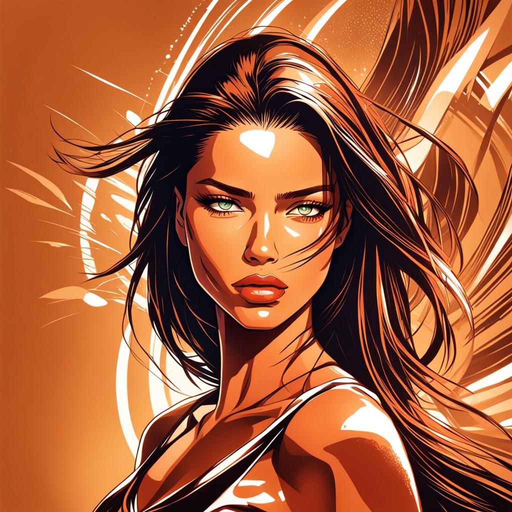 Beautiful Tan Woman in Anime Style Art