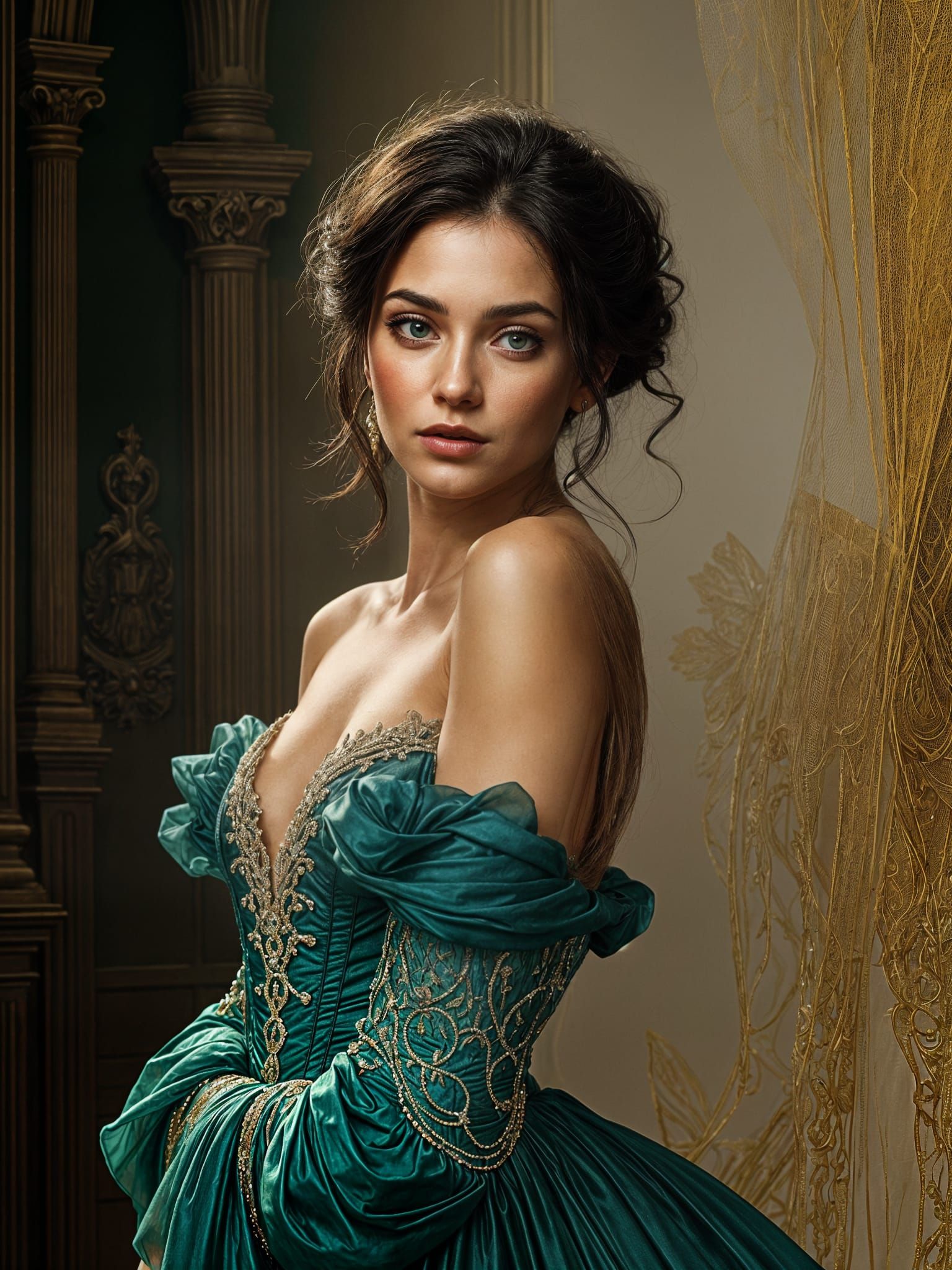 Renaissance Muse in Modern Couture: A Painterly Portrait