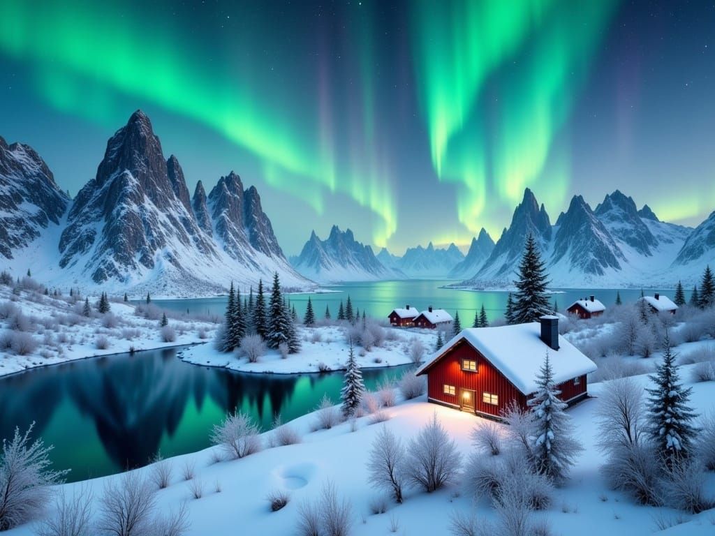 Lofoten Islands Winter Landscape with Northern Lights