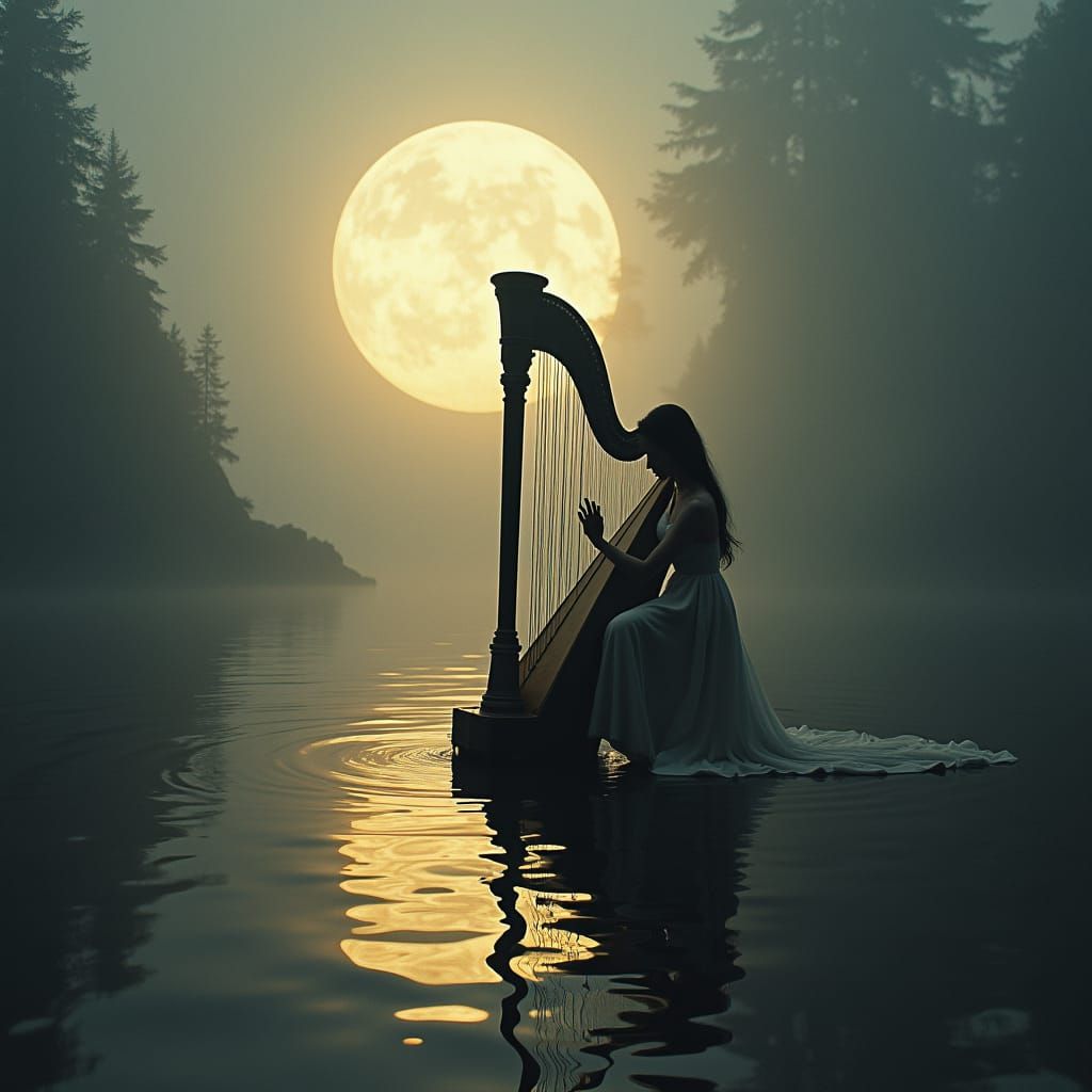 Reflective Silence: A Solitary Harp
