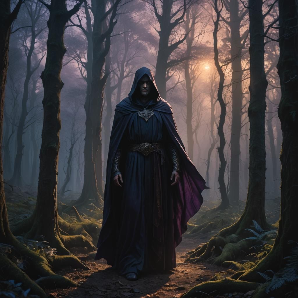 Dark Fantasy Figure in Forest Concept Art