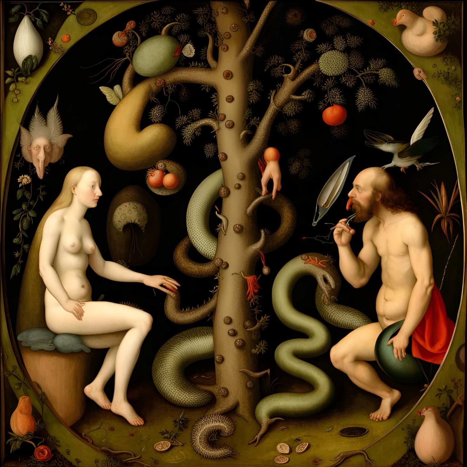 Adam, Eve, and Serpent in Renaissance Style