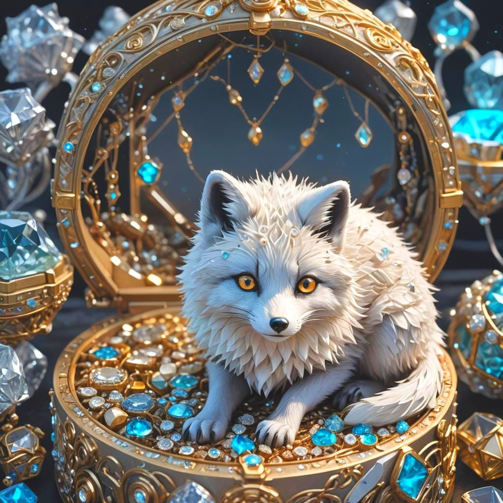 Arctic Fox Cub in Diamonds, Pixar Style