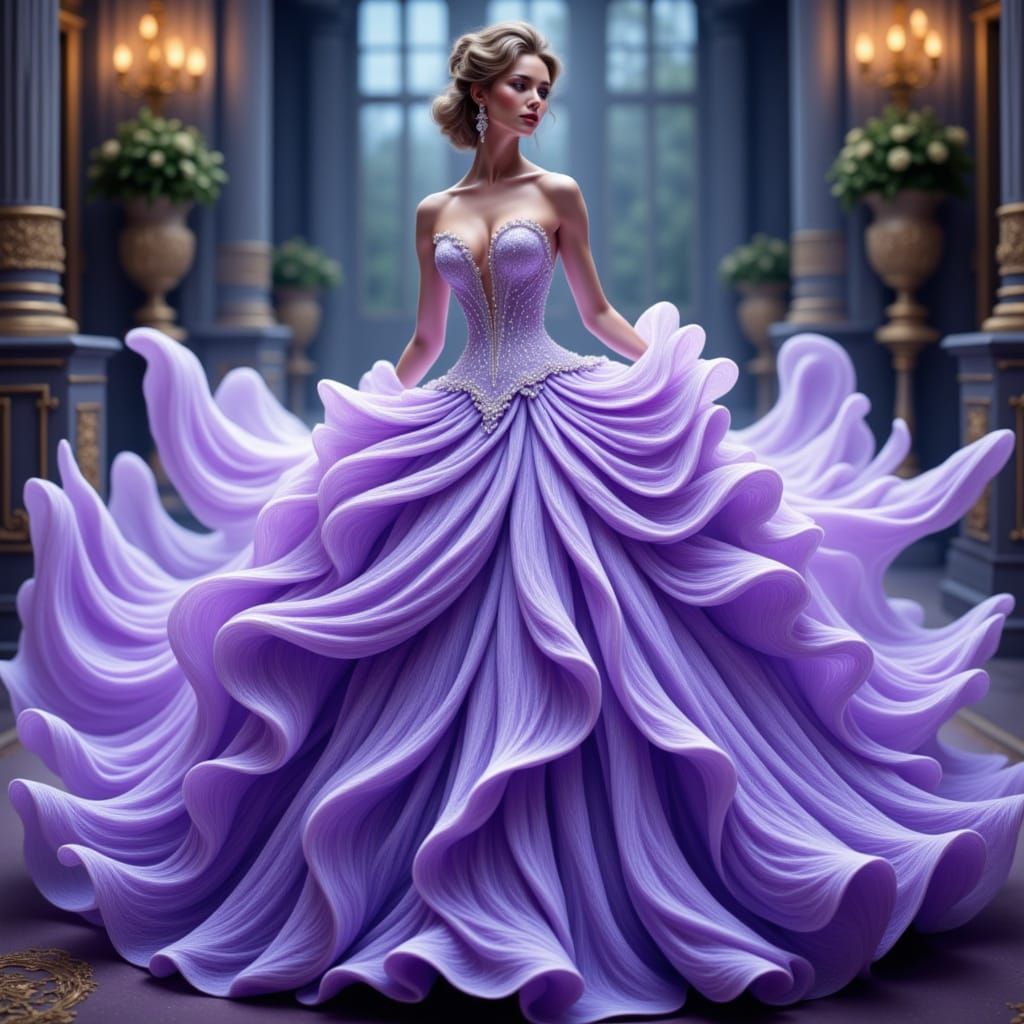 Ethereal Lavender Ball Gown in Dramatic Digital Art