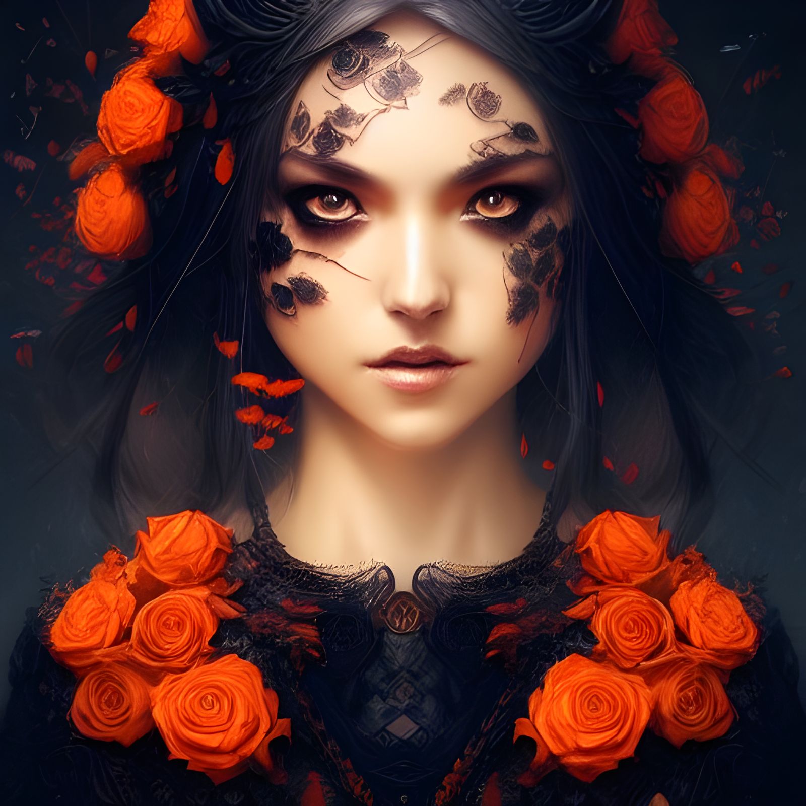 Fox Portrait with Roses in Digital Art Style