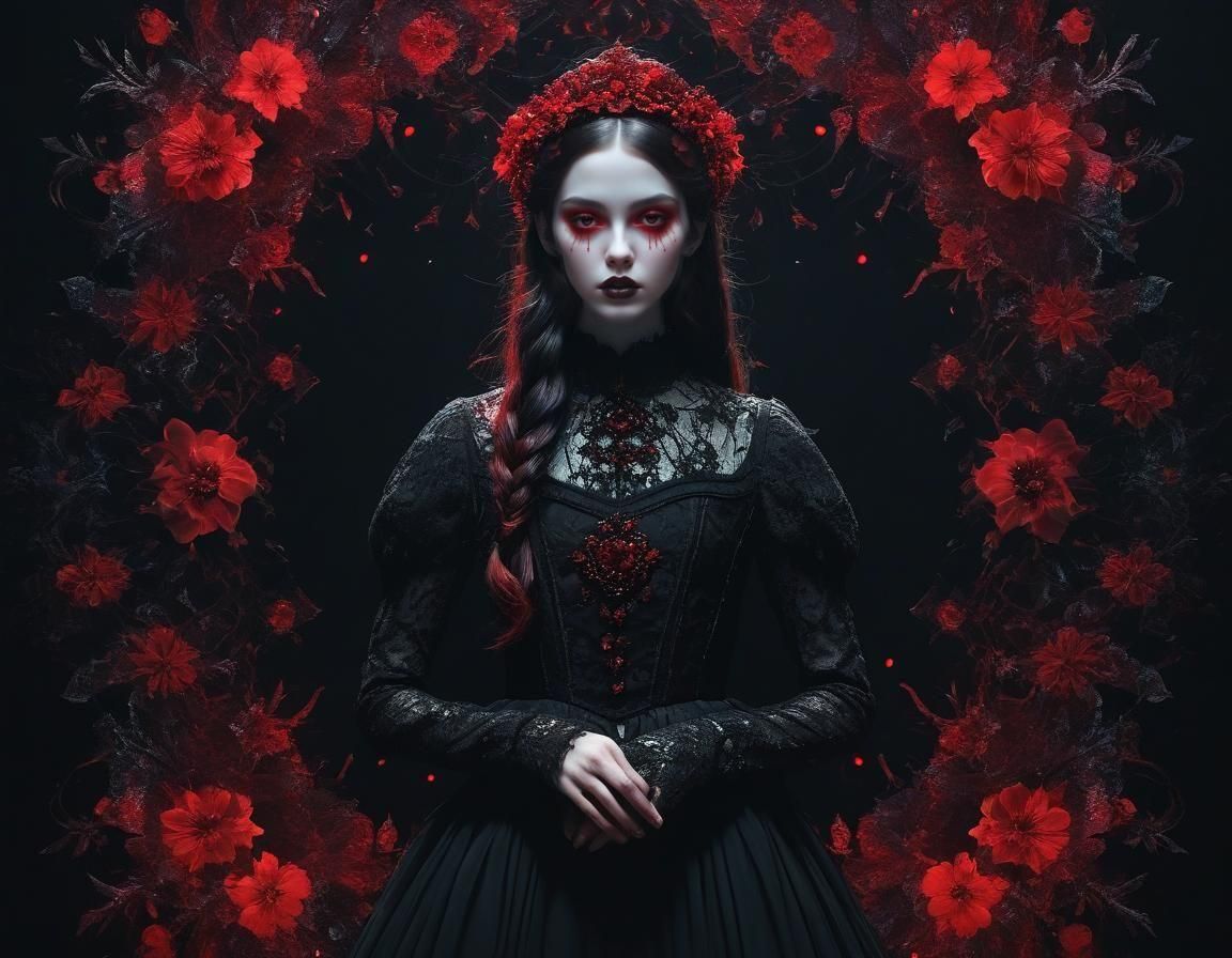 Ethereal Gothic Princess in Floral Surrealism