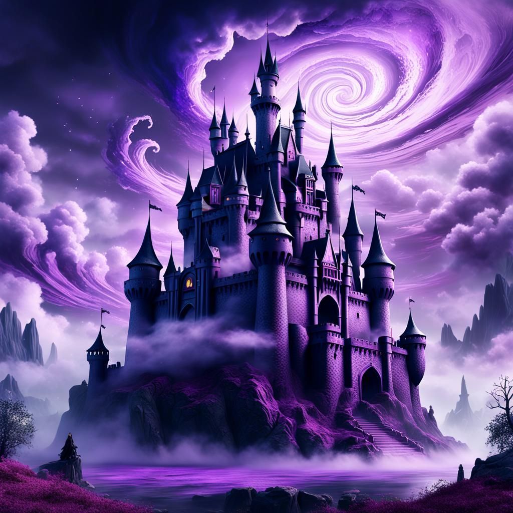 Dark Castle in Purple Mist: Fantasy Concept Art
