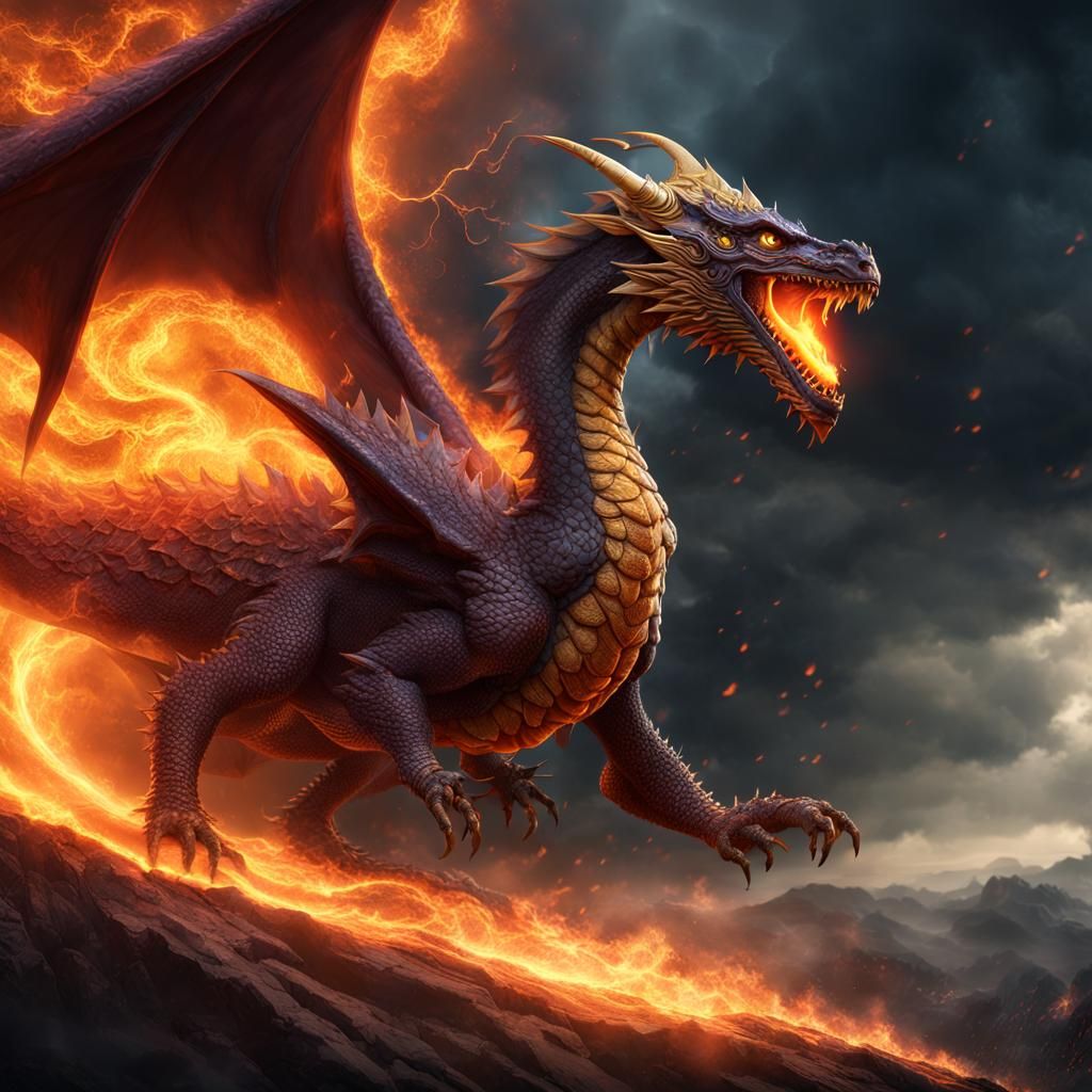 Fiery Lightning Dragon in Detailed Matte Painting
