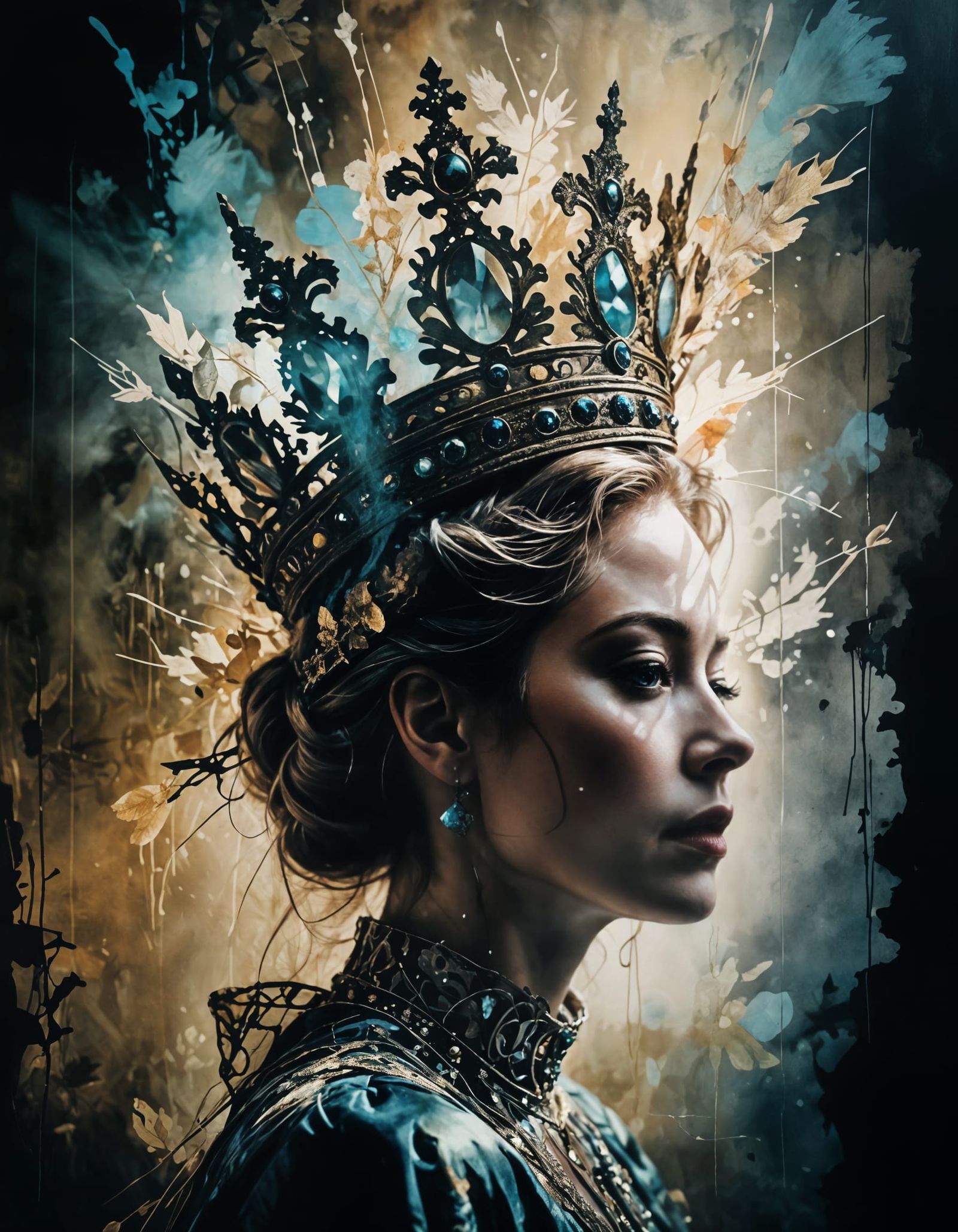 Dreamy Surreal Queen Portrait in Vintage Style