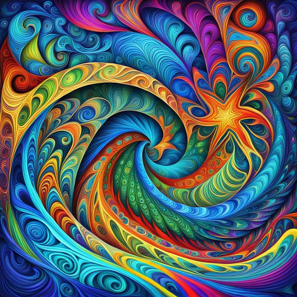 Psychedelic Star Doodle World in Impasto Style