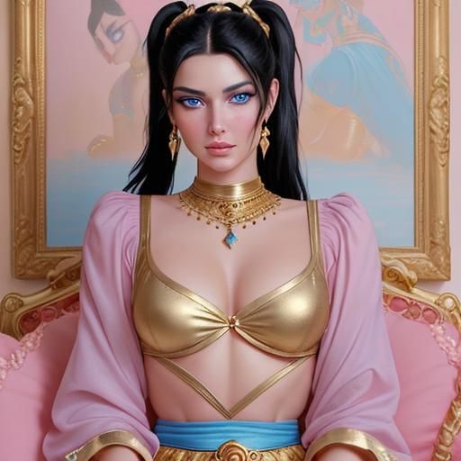 Beautiful woman with black hair in a high pony tail with pre...