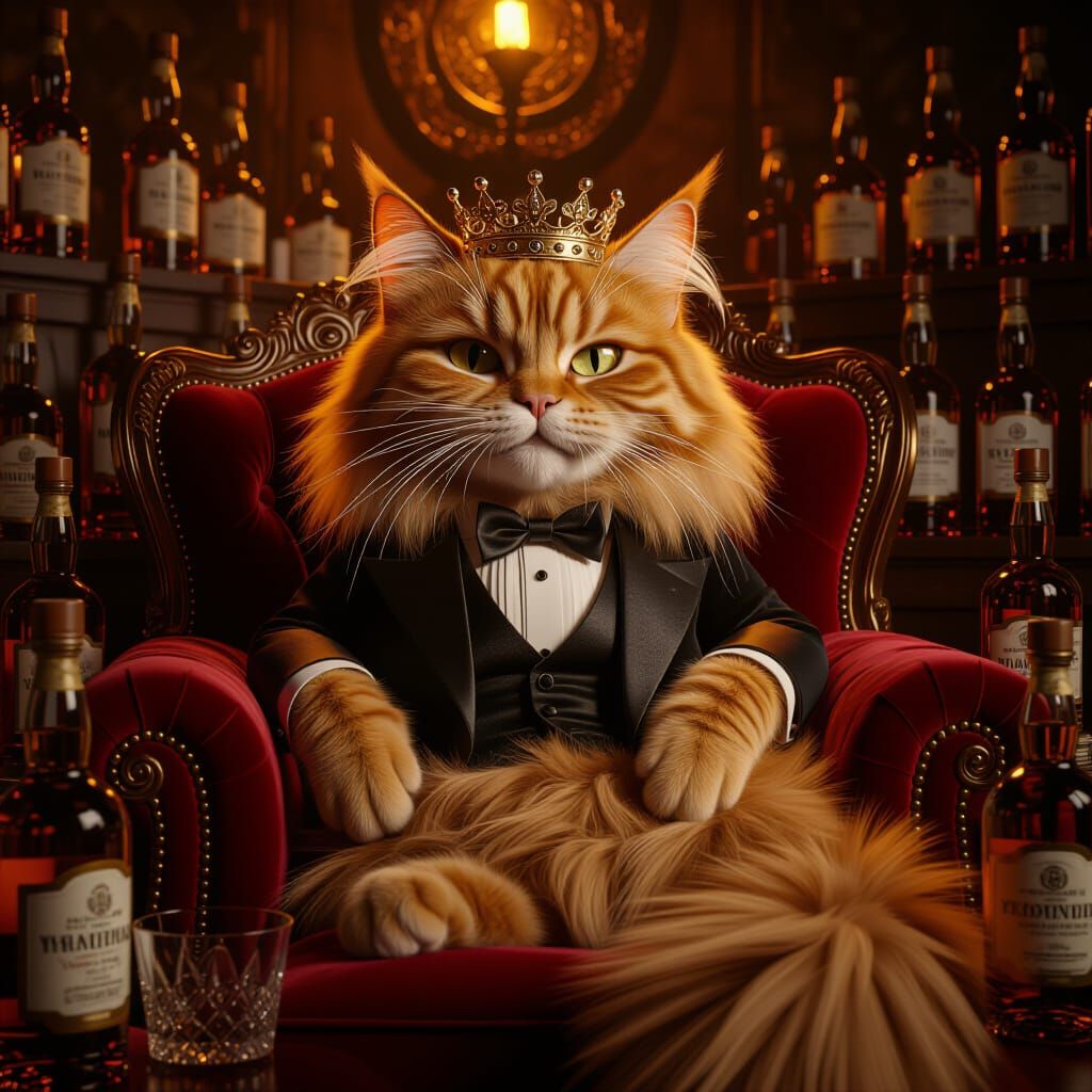Regal Cat in Speakeasy with Whiskey, Hyperrealistic Anime St...