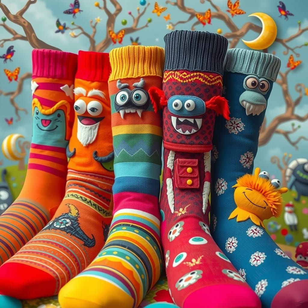 Colorful Sock Dreamscape in Digital Art Style