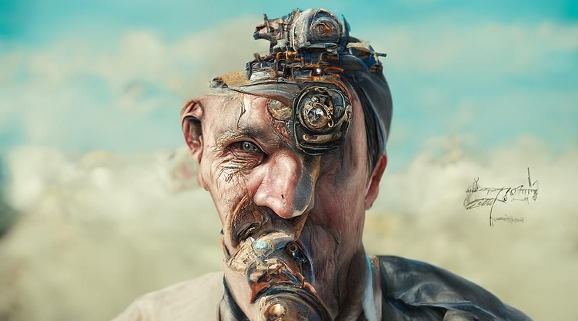 Old Man with steampunk hearing aids