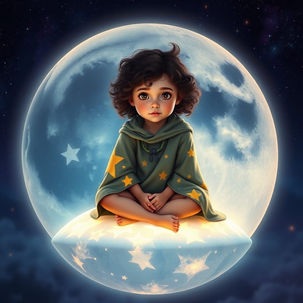 Dreamlike Girl Enchants the Full Moon with Celestial Tapestr...