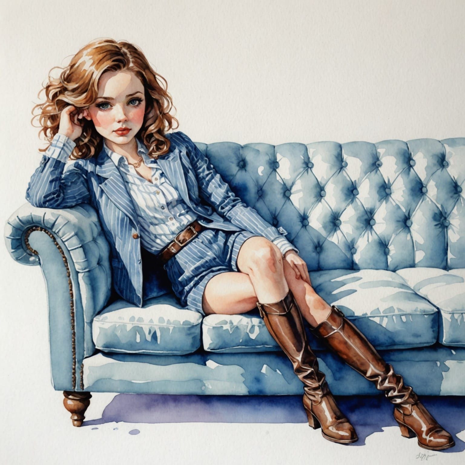 Charming Watercolor Portrait of a Sumptuous Young Woman