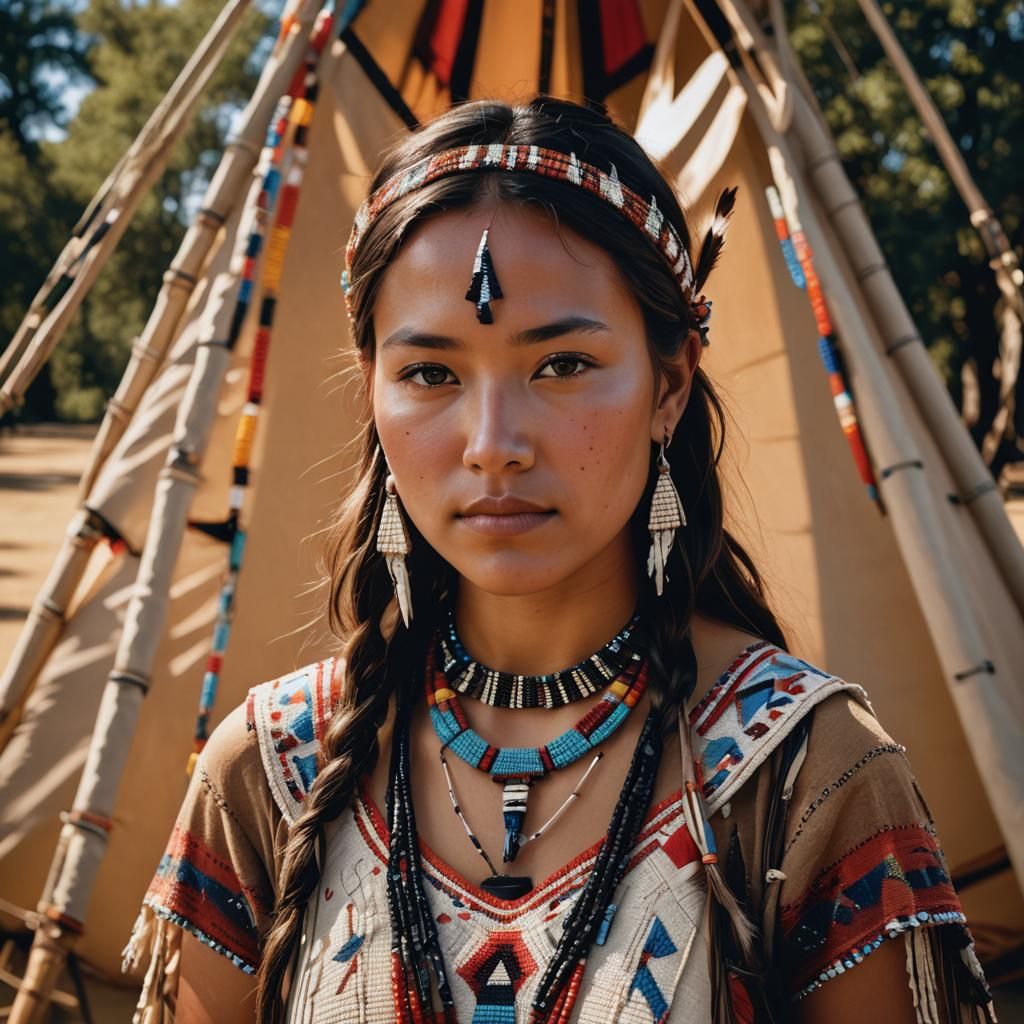 Native American Maiden Portrait in Warm Sunlight