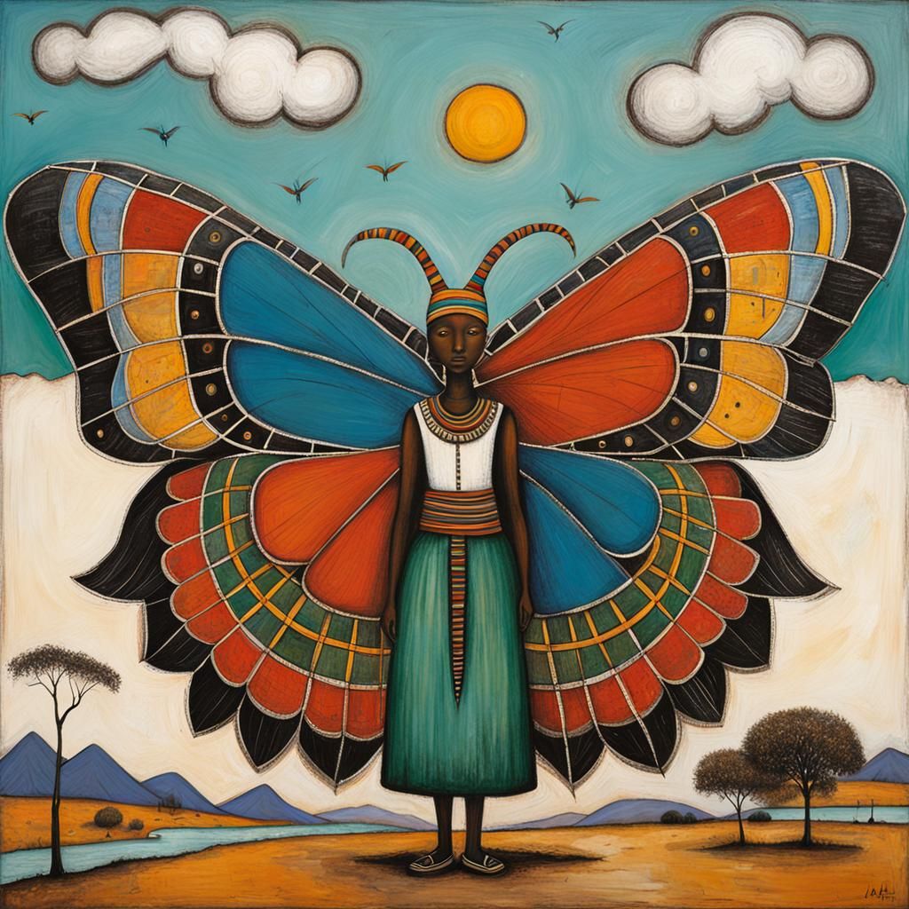 Ndebele Mural Painting of Paradise Moth