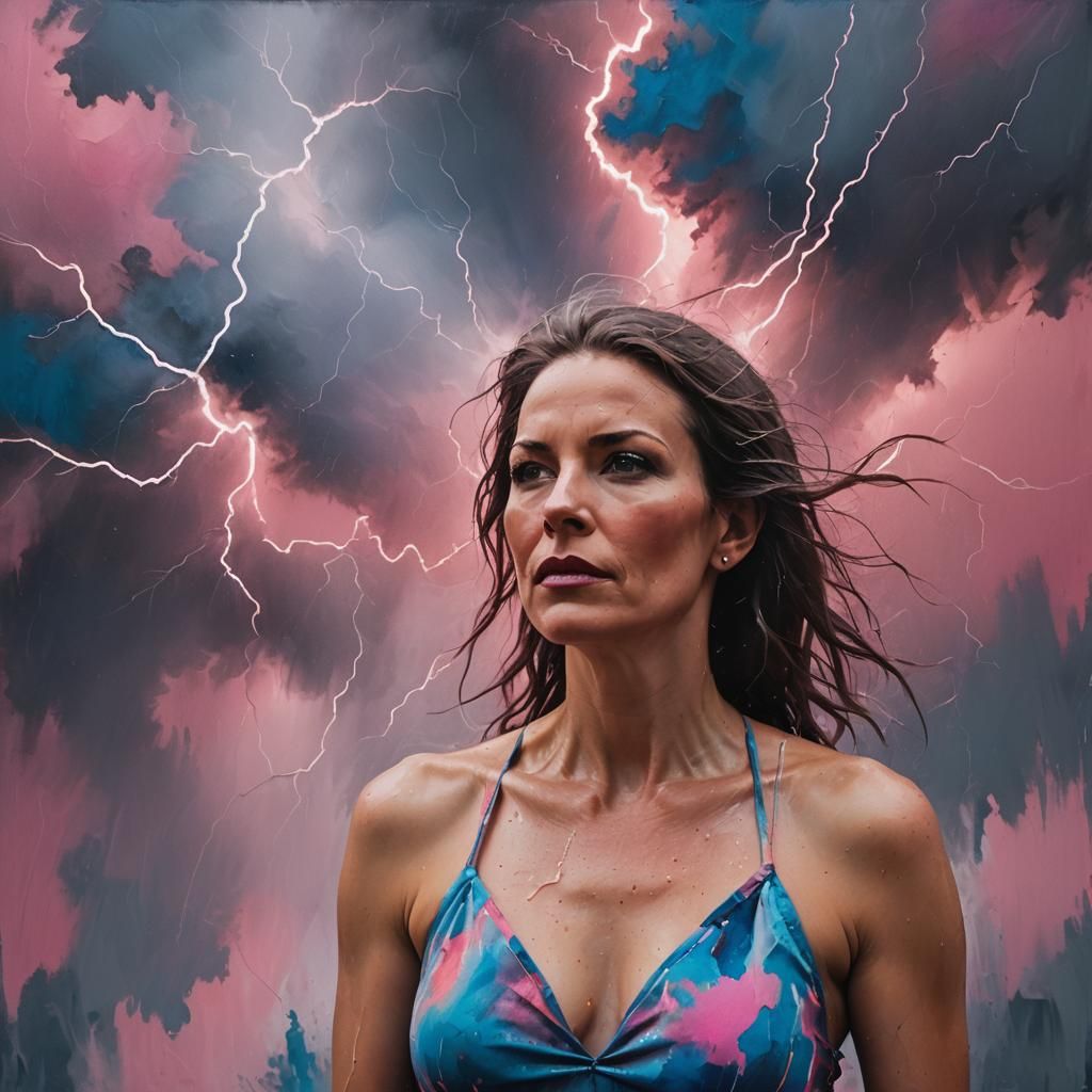 Abstract Expressionist Model in Lightning Storm