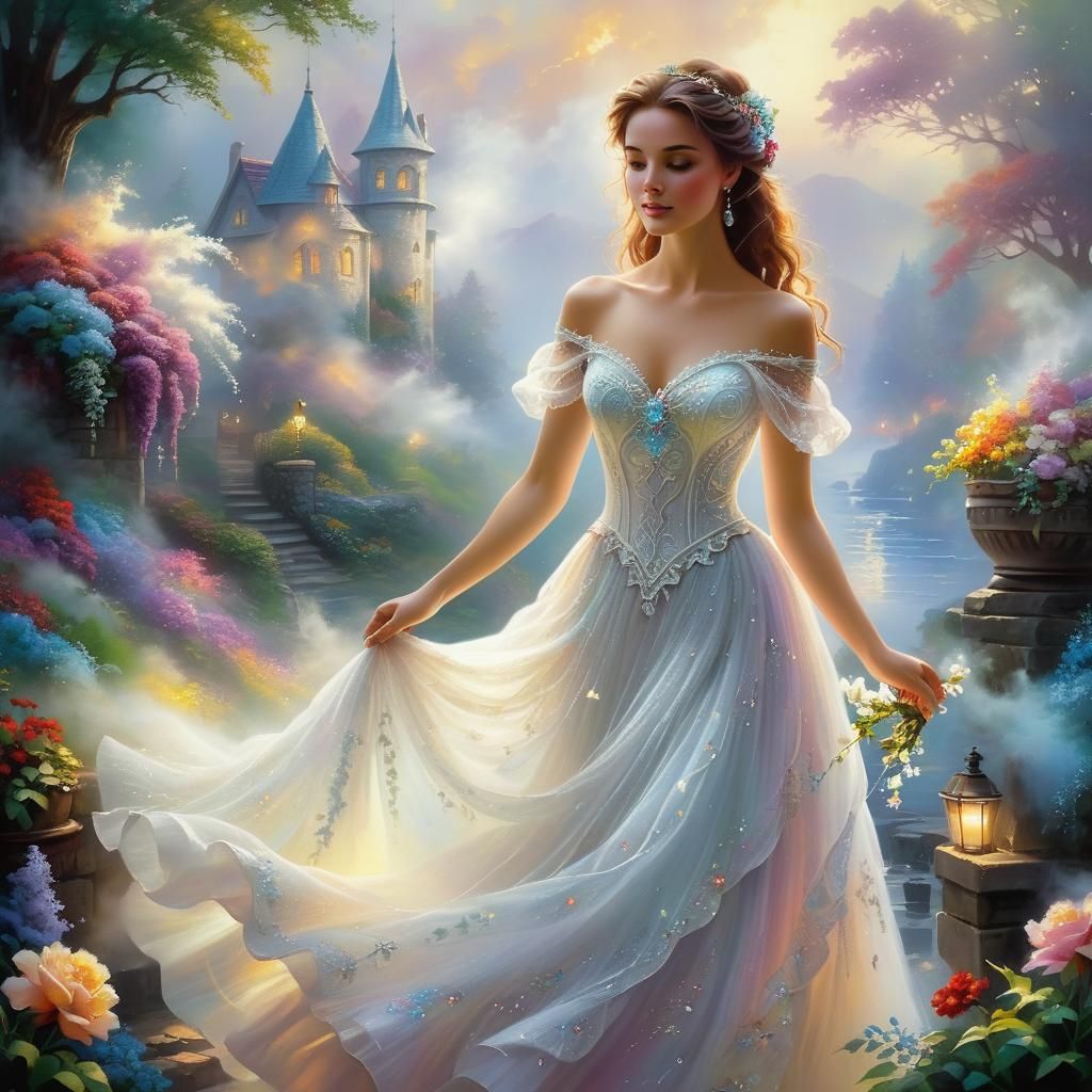 Ethereal Bride in White: A Thomas Kinkade Fantasy