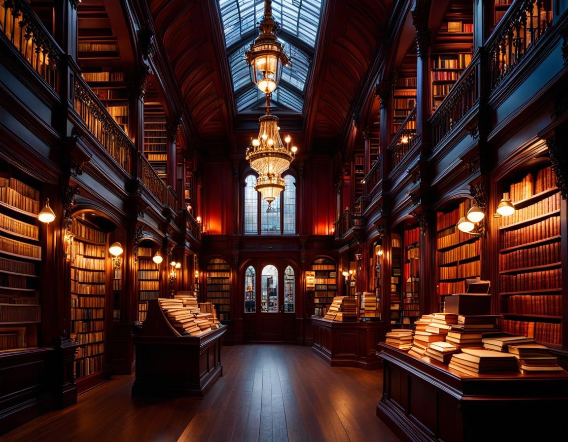 Victorian Bookshop Interior at Magic Hour