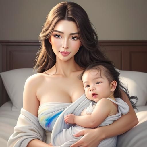 Nyarlathotep Relaxing With Baby: A Flawless Oil Painting