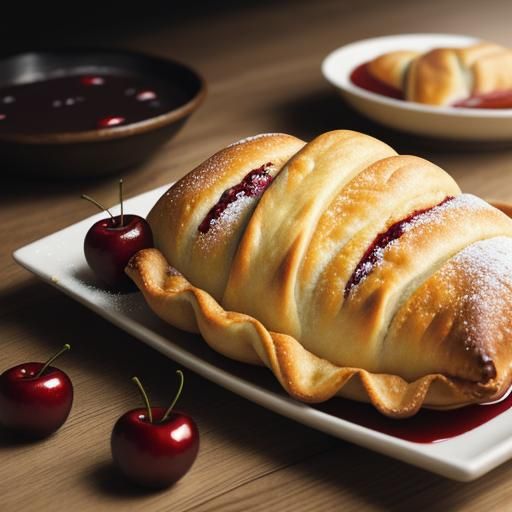 Mouthwatering Cherry Strudel Close-Up in Golden Light