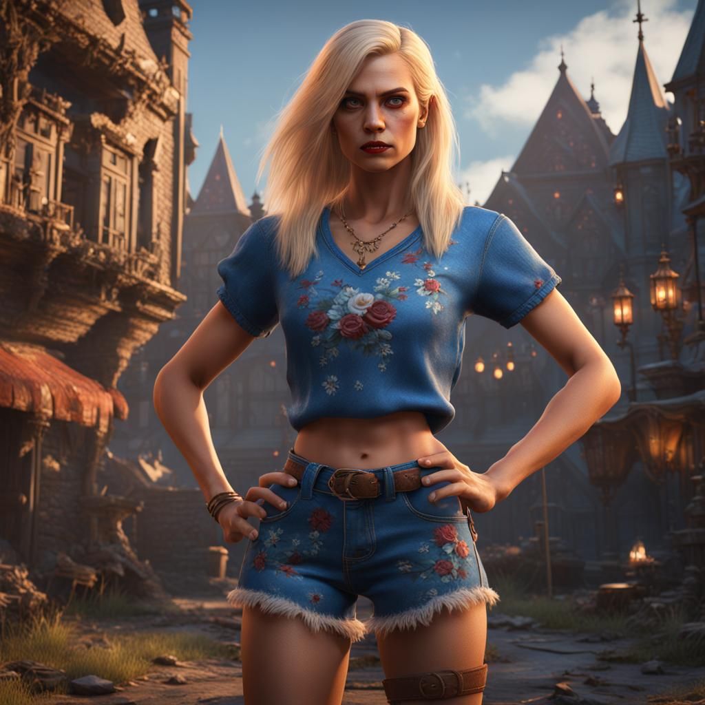 Blonde Vampire in Blue Top: Fantasy Art