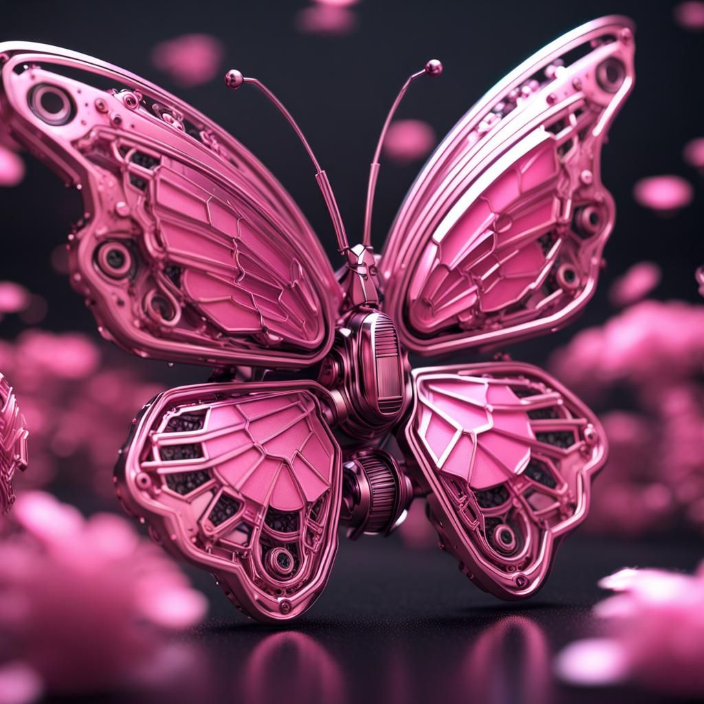 Futuristic Pink Butterfly with Intricate Mech Details