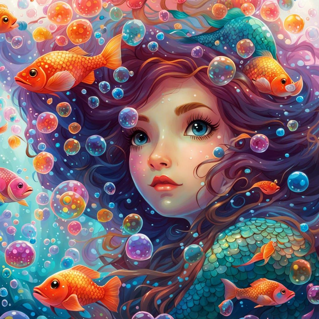 Mermaid Girl Underwater Digital Illustration