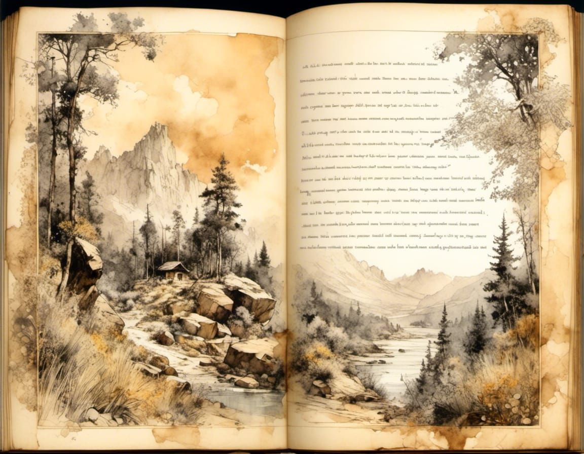 Vintage Journal with Mountain Border Sketch