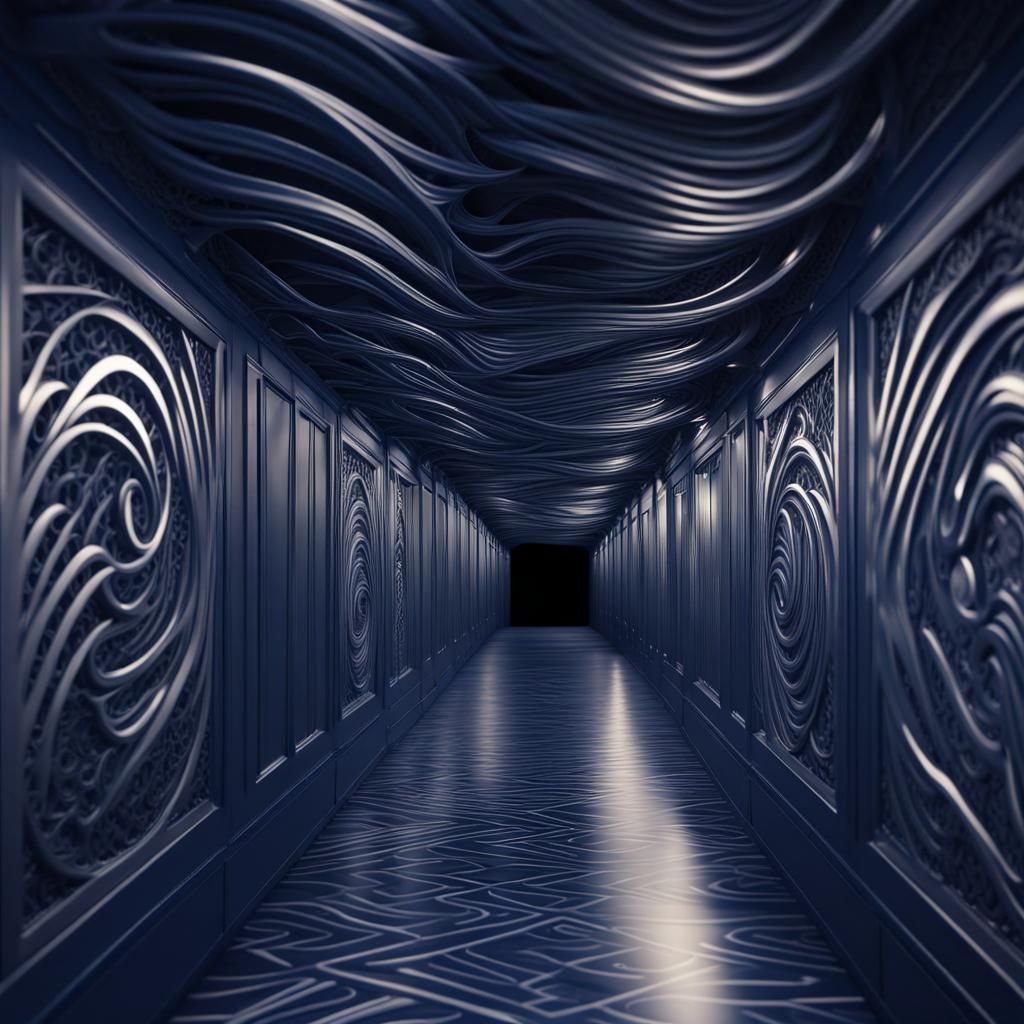 Dark Blue Hallway with Bokeh and Natural Lighting