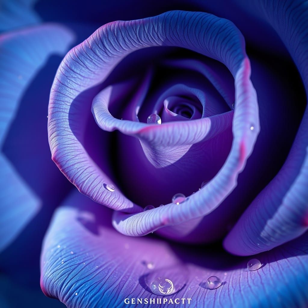 Blooming Blue Rose: Macro Anime Art in 8K