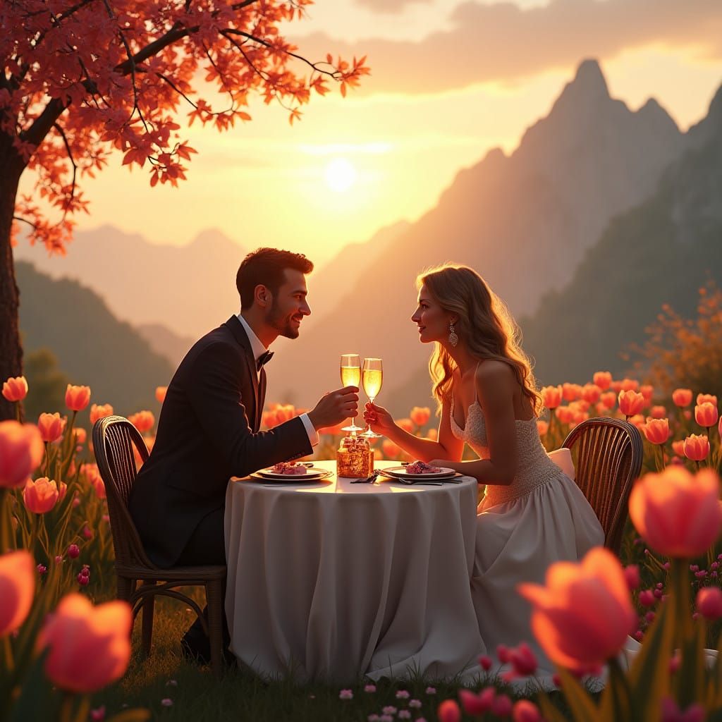Romantic Couple in Vibrant Tulip Paradise