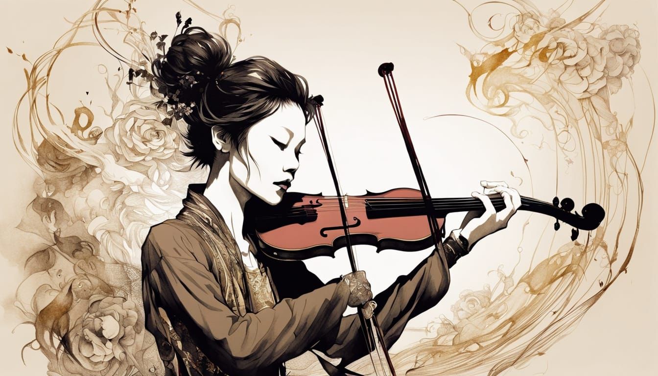 Artistic Erhu-Faery Hybrid with Bold Lines and Rich Colors