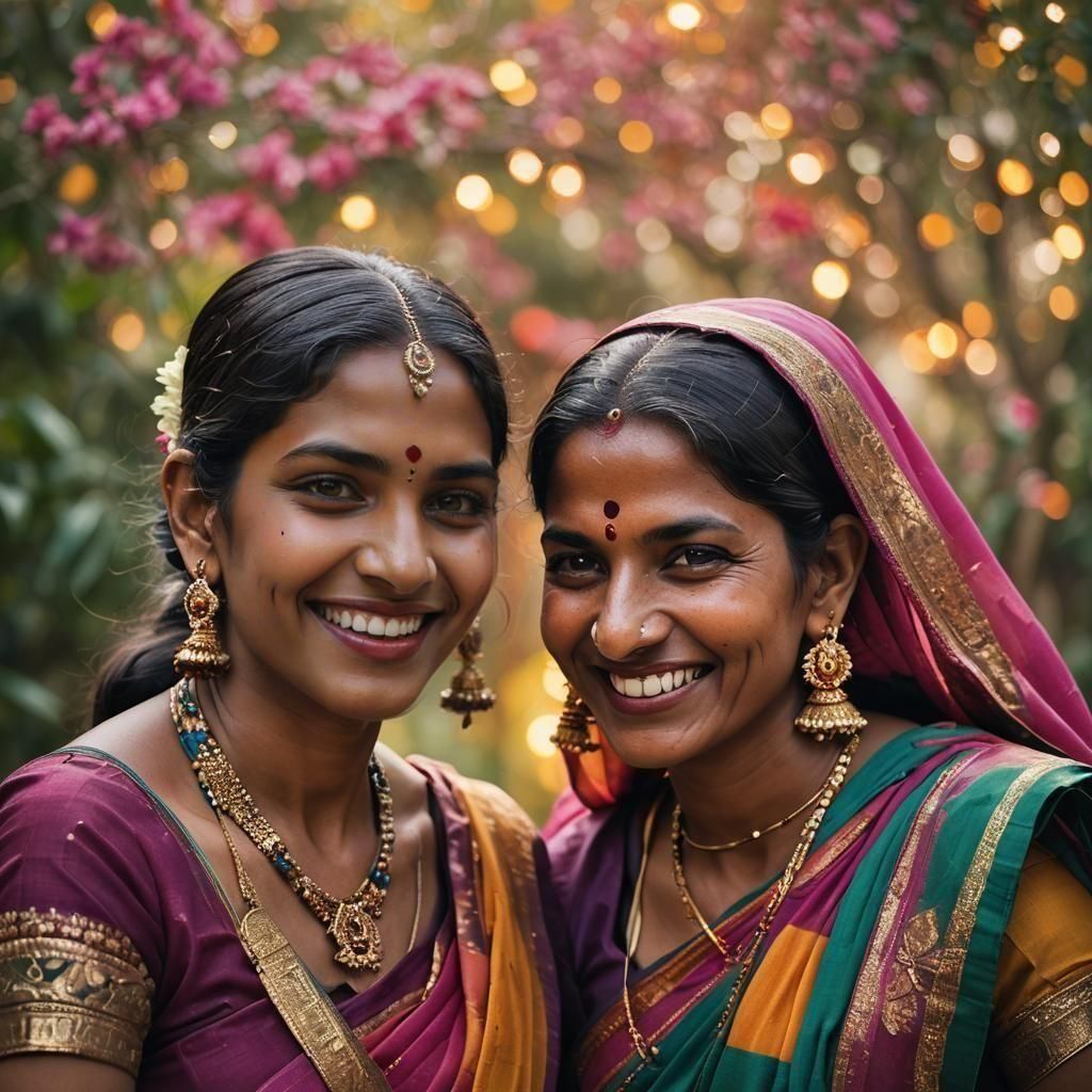 Portrait of Smiling Indian Ladies in Saris