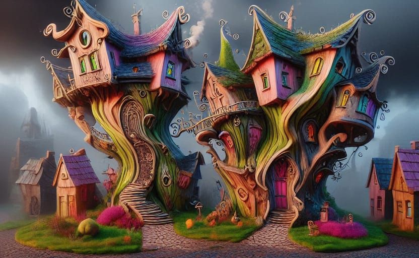 Whimsical Fairy Treehouse in Tim Burton Style