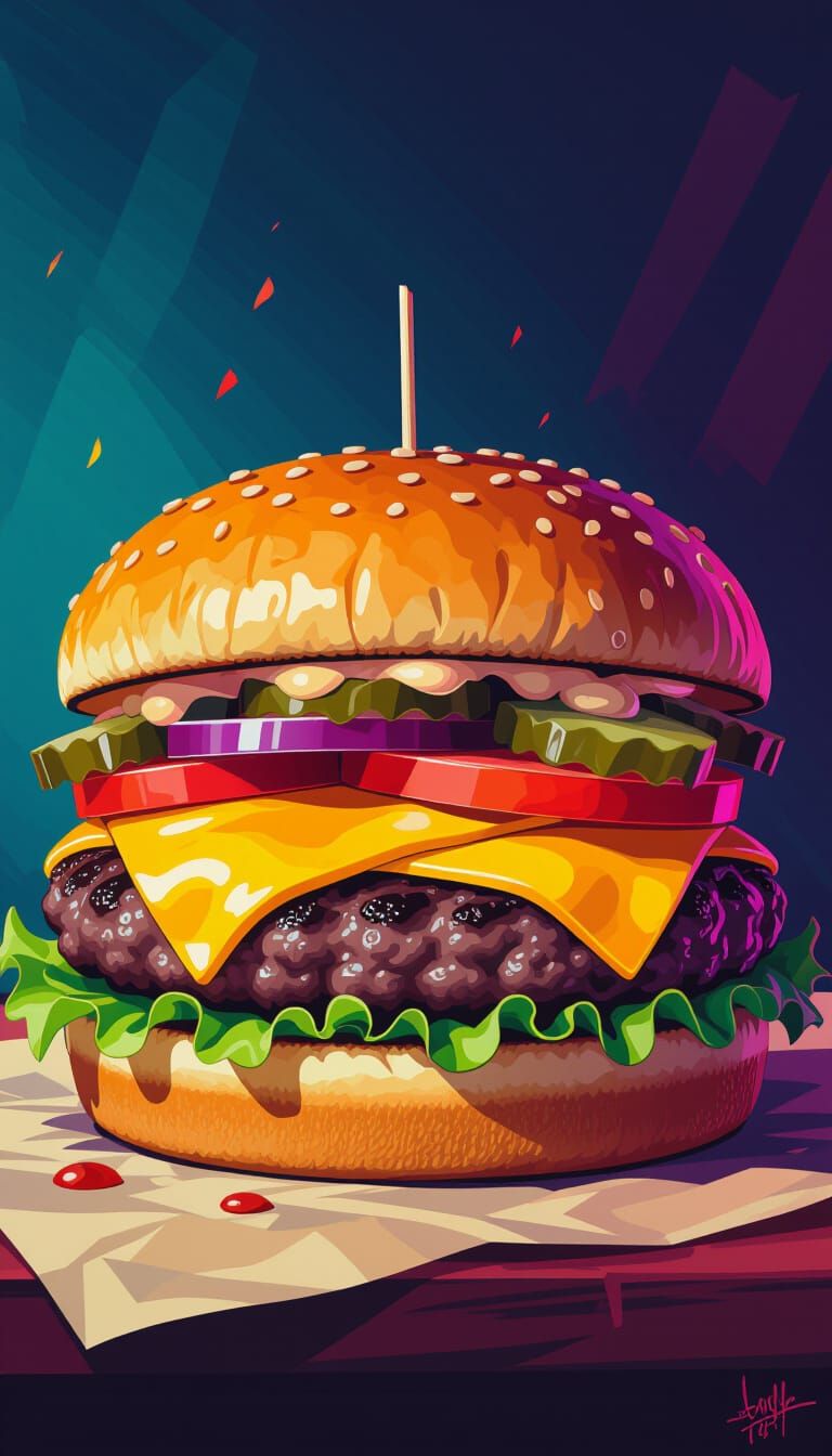 Vibrant Hamburger Illustration in Modern Art Style