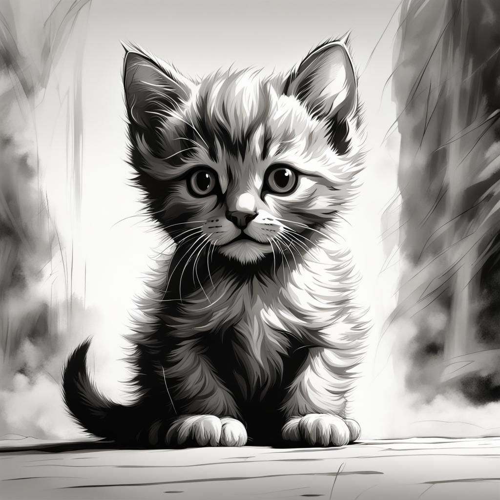 Cute Kitten Line Art Illustration