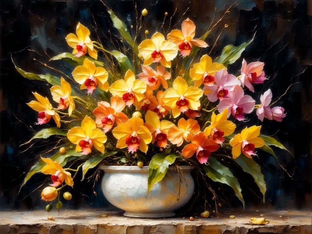 Orchid in Watercolor Style with Botanical Elements