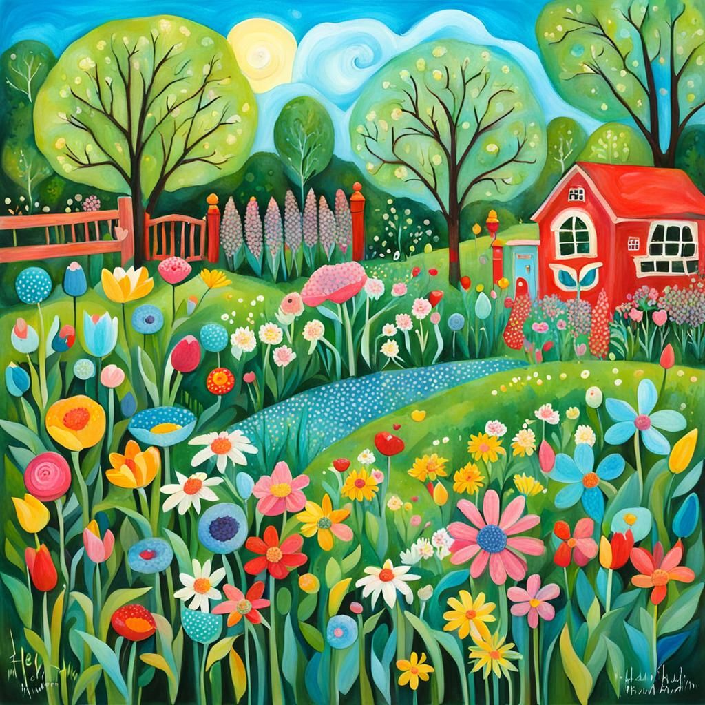 Abstract Spring Garden Inspired by Expressionism